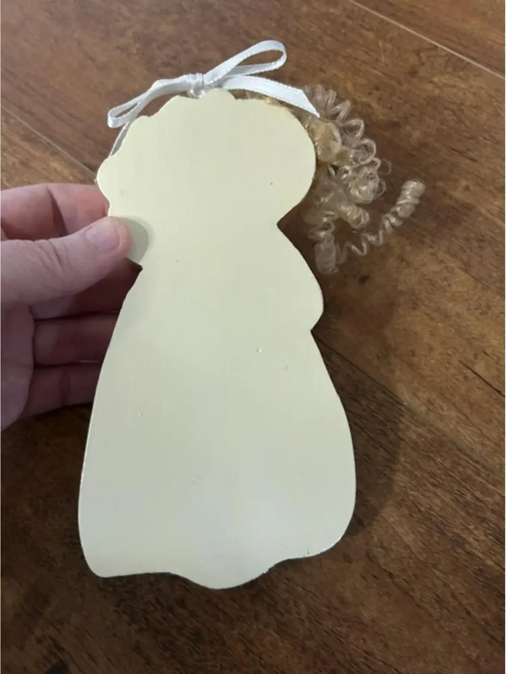 Hand Painted Wooden Angel Figurine with Curly Hair